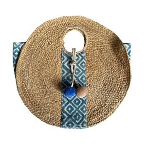 Hula Moon Straw Circle Bag Large Purse‎ Pom Pom Summer Resort Beach Pool